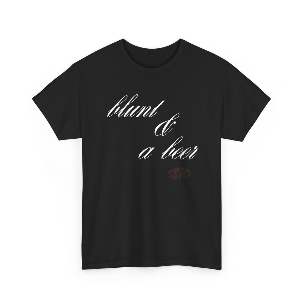 T-Shirt — “blunt & a beer” Script Tee with Angel Wings Back Print