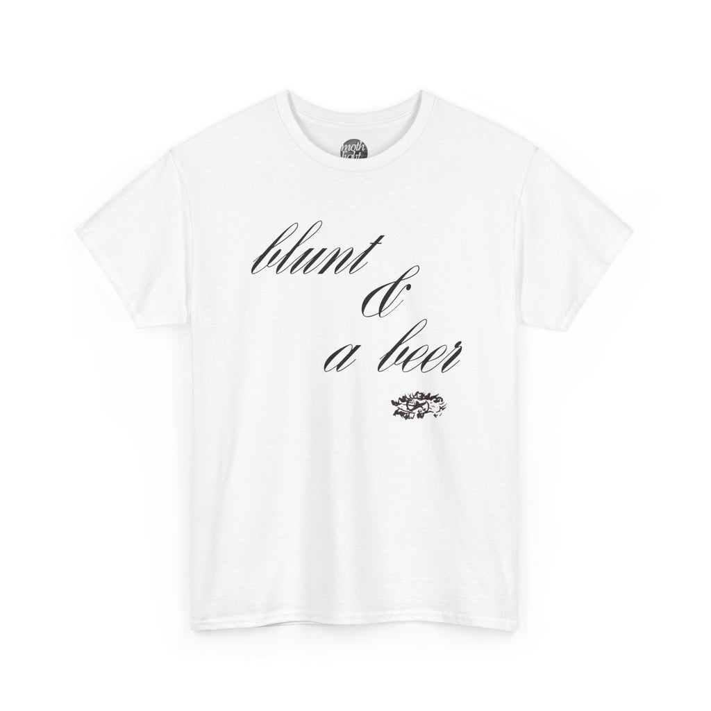 T-Shirt — “blunt & a beer” Script Tee with Angel Wings Back Print