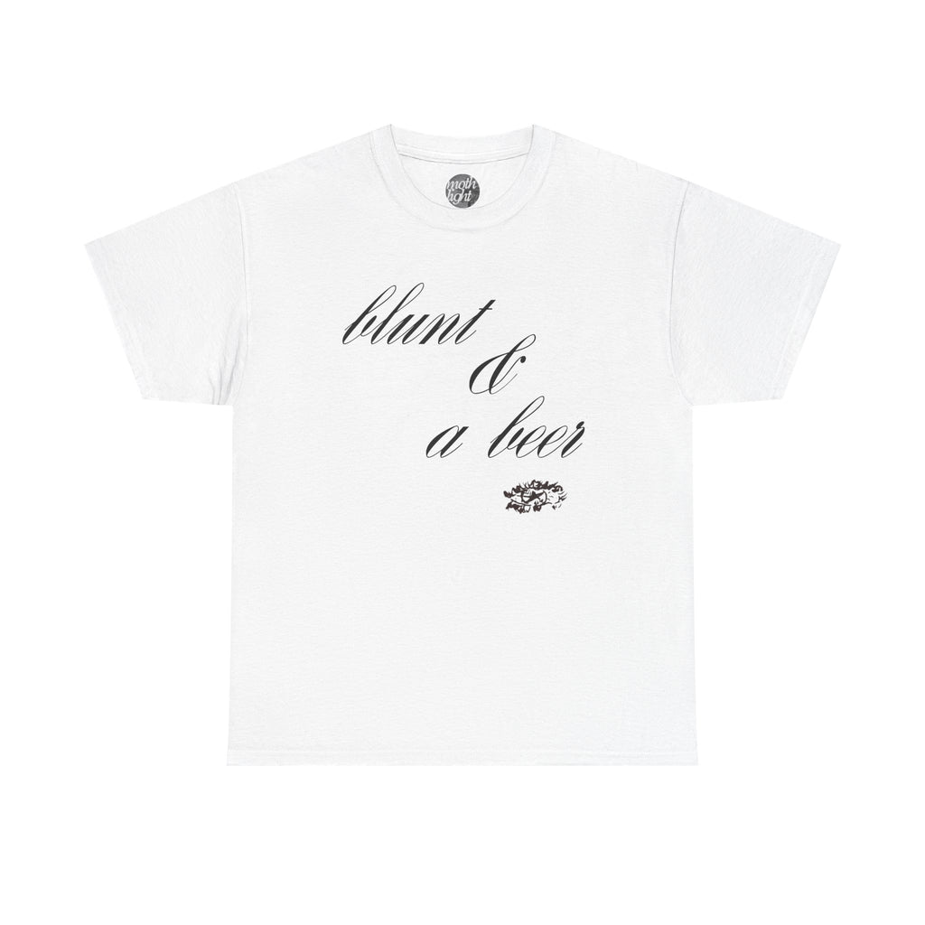 T-Shirt — “blunt & a beer” Script Tee with Angel Wings Back Print
